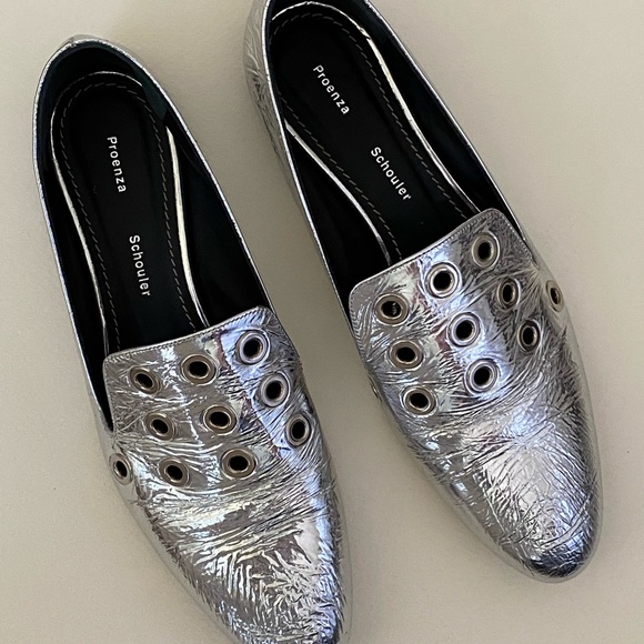 Shoes - Proenza Shouler silver grommet loafers size 38!